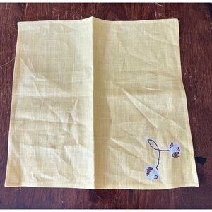 Yellow Print work Linen Napkins With Cherry Design - Set Of 4 11"x11" MCM